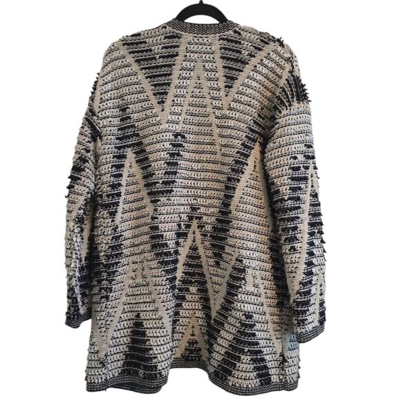 Black and Cream Women's Sweater Lucky Brand Cardigan Chevron Size Large - Picture 2 of 4